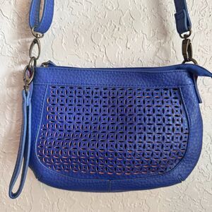 Orange Blue Eyelet Crossbody Clutch Bag Detachable Strap